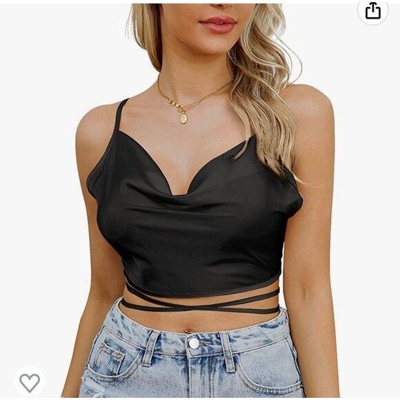 Tank Top Strappy Womens 2XL Plus Black Satin Silk Camisole Women Satin Shiny B2 - Picture 6 of 12